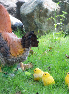 仿真公鸡母鸡小鸡摆件花园工艺品园林草地摆设景区造景山鸡装饰品