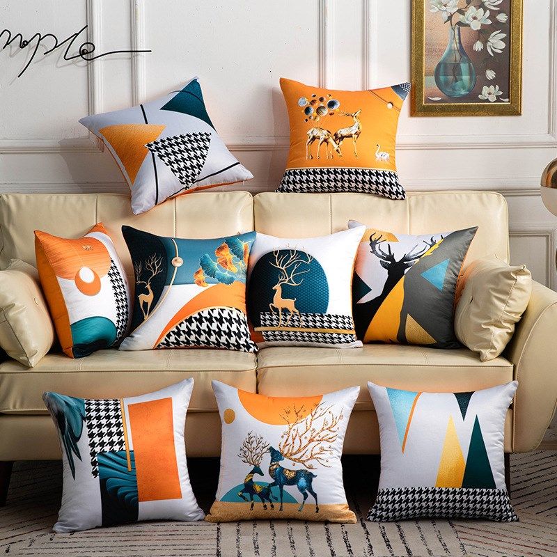 沙发抱枕 欧式轻奢床头靠枕套橙色抱枕套长方形护腰靠背