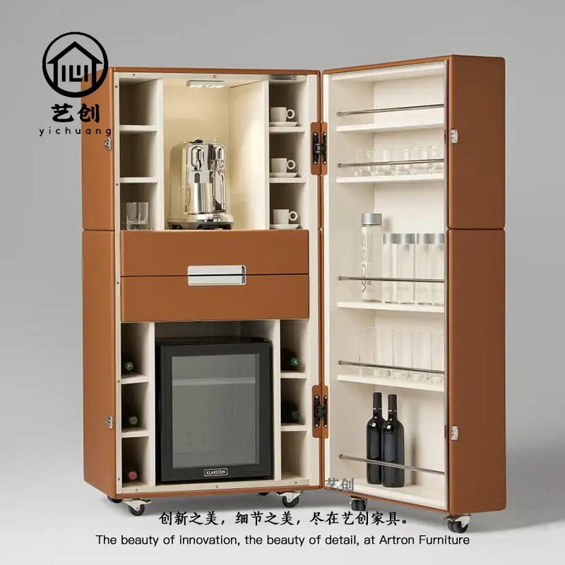 轻奢简约真皮红酒收纳酒柜别墅家用设计师款高端实木储存收纳酒柜