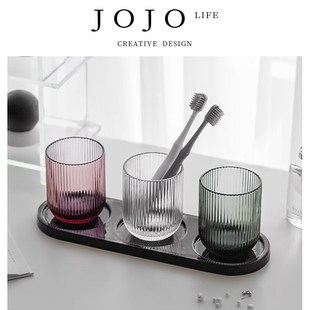约居 PD.About.洗漱杯家用陶瓷黑托盘情侣玻璃刷牙杯 JOJOS