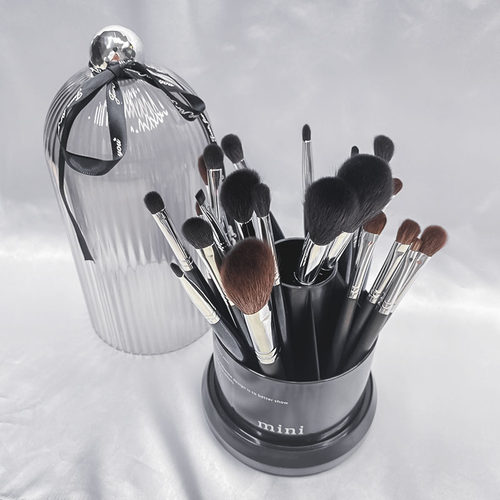 口红美妆蛋粉扑化妆刷收纳盒高级感一体收纳筒可旋转防尘带盖子笔