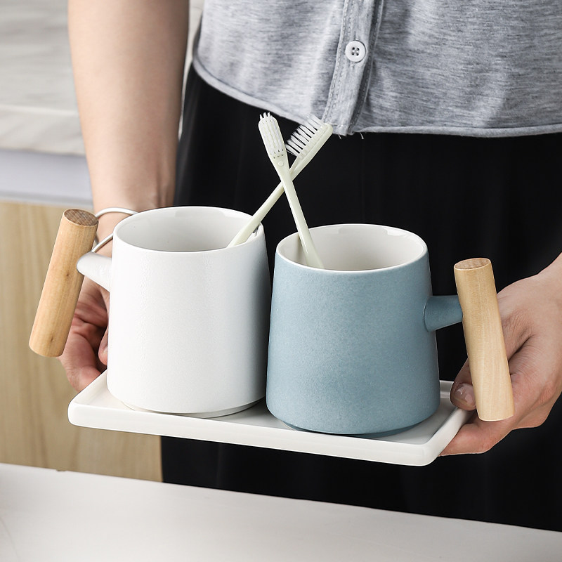 中式磨砂质感陶瓷情侣漱口杯刷牙杯牙缸牙杯家用高档水杯马克杯
