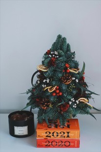 Ins爆红纯手工 荷兰进口鲜切诺贝松圣诞树真树桌花圣诞花环门挂