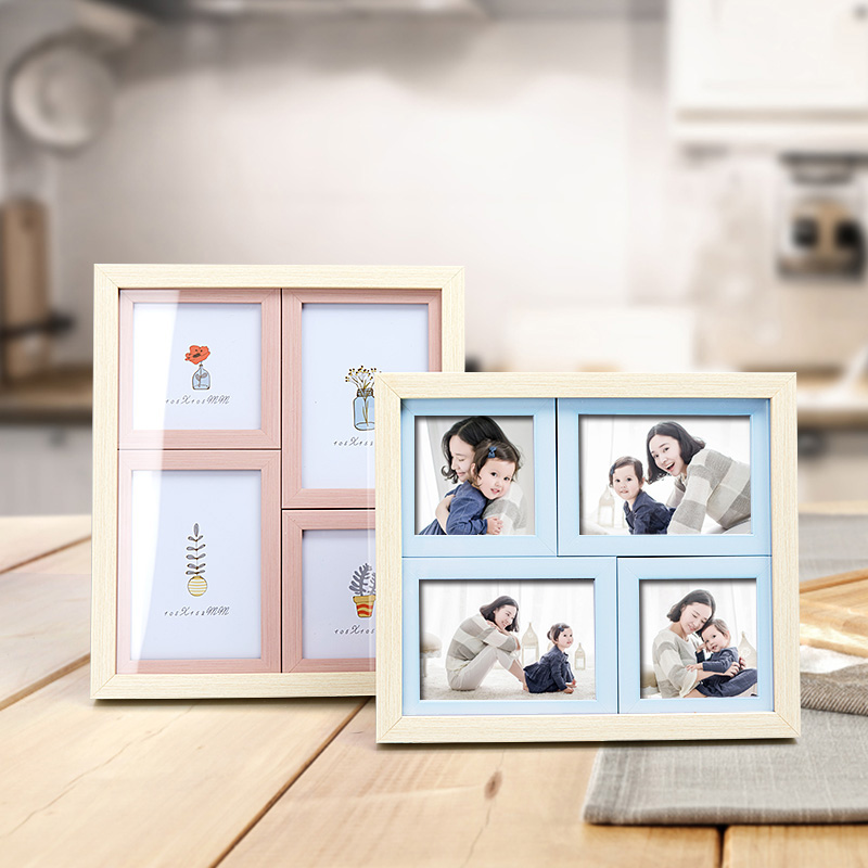 四连框5寸6寸儿童连体相框木纹宝宝相框组合挂墙韩版情侣异型摆台