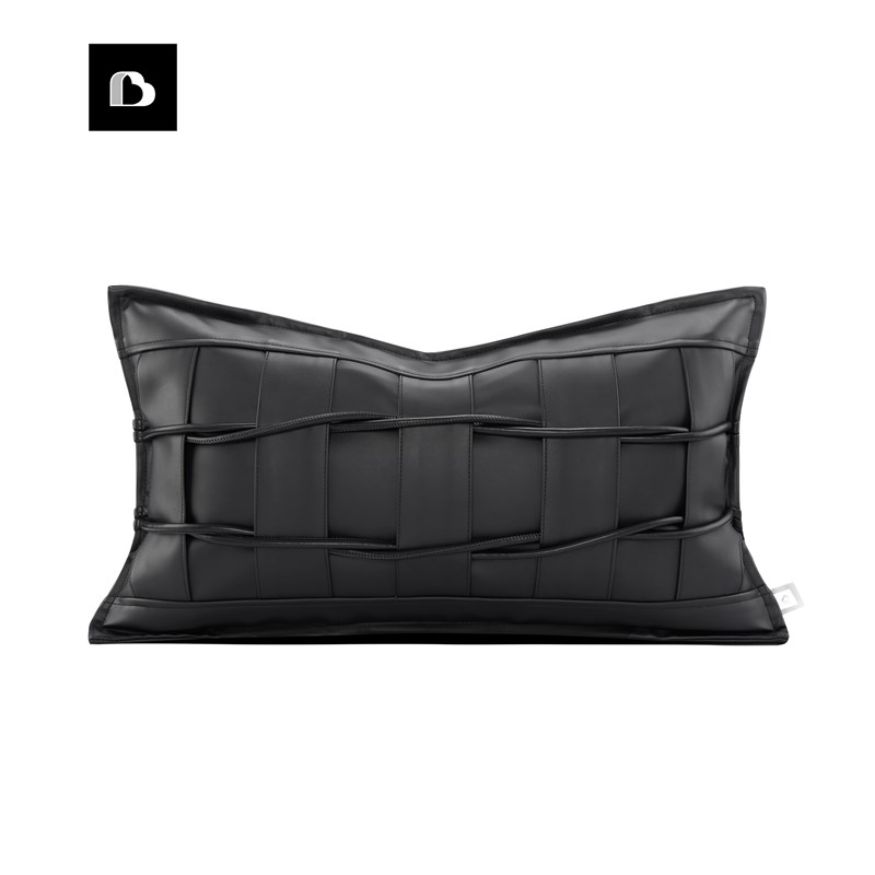 柏洛斯抱枕沙发客厅ins风酒店样板间黑色皮靠枕办公室床头靠垫