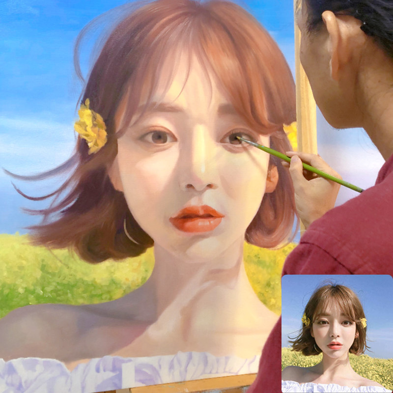 手绘油画定制照片人物画来图定制宠物情侣自画像代画肖像油画定制