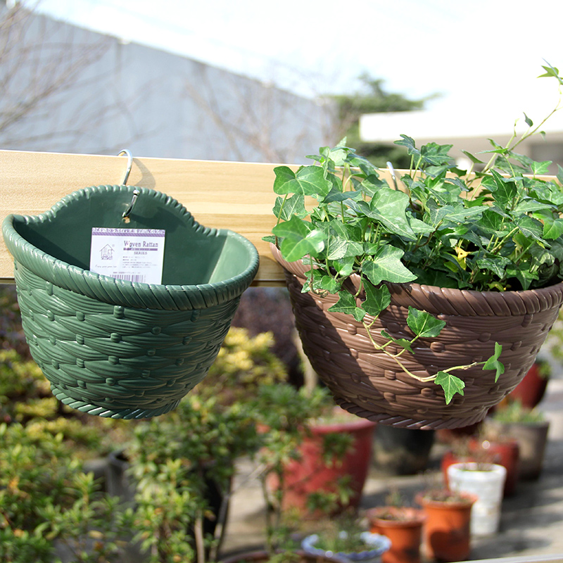 家庭园艺创意仿藤编加厚塑料树脂半壁花盆J挂壁式吊兰盆包邮P581