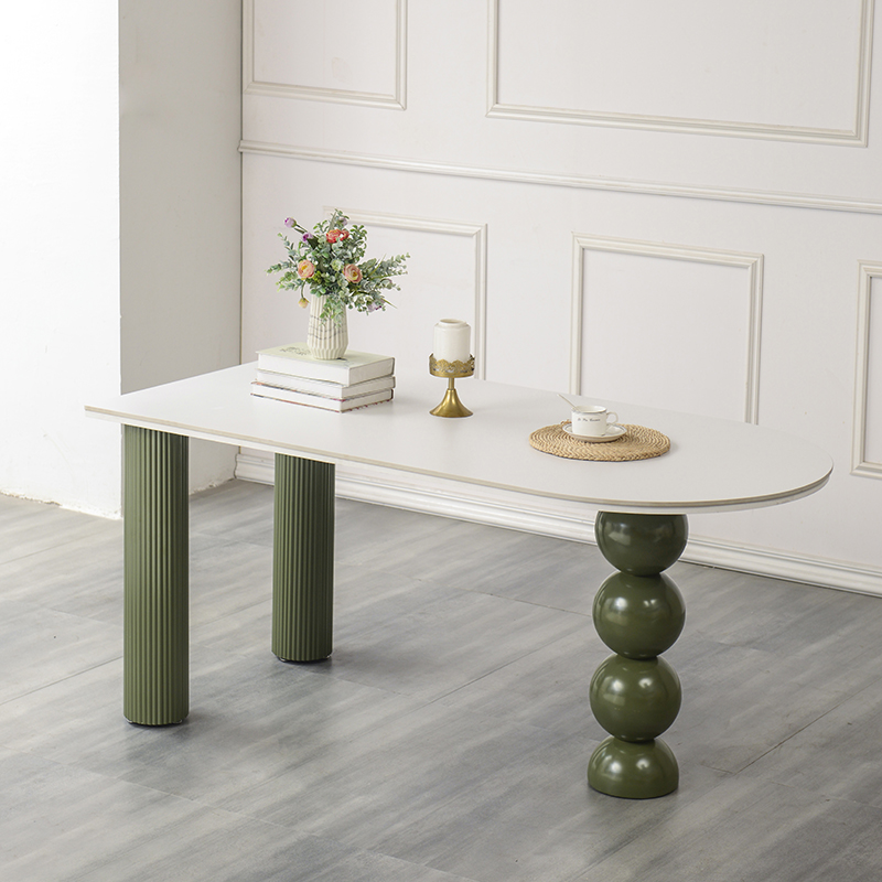 2023年新款奶油风岩板餐桌岛台一体网红法式小户型半圆.靠墙饭桌