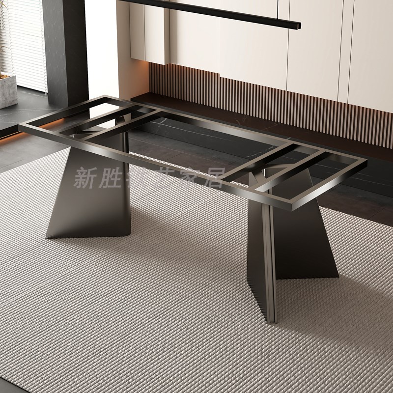 现代奢石桌脚不锈钢桌腿支架大理石E餐台脚办公桌茶桌底座岩板五