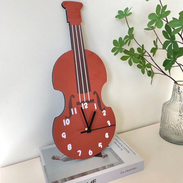 小提琴卡通创意个性装饰挂墙钟表音乐室琴房客厅静音文艺挂钟时钟