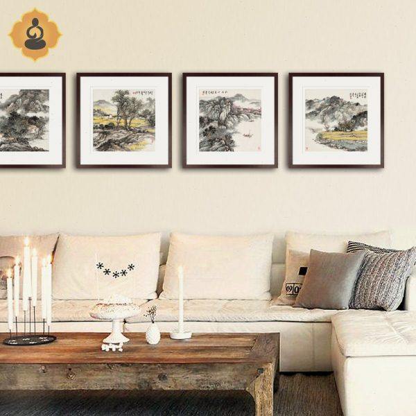 斗方山水国画风景画客厅书房餐厅办公室内现代新中式装饰画框挂画,家居饰品,国画,淘宝优惠券,粉丝福利购,淘宝优惠卷