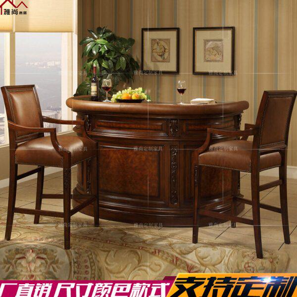 定制吧台收银台前台酒吧桌弧形半圆高档商用店铺美式欧式复古实木