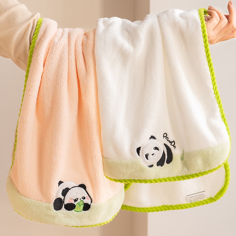 熊猫洗脸毛巾珊瑚绒家用情侣柔软卡通K女吸水面巾男不易掉毛
