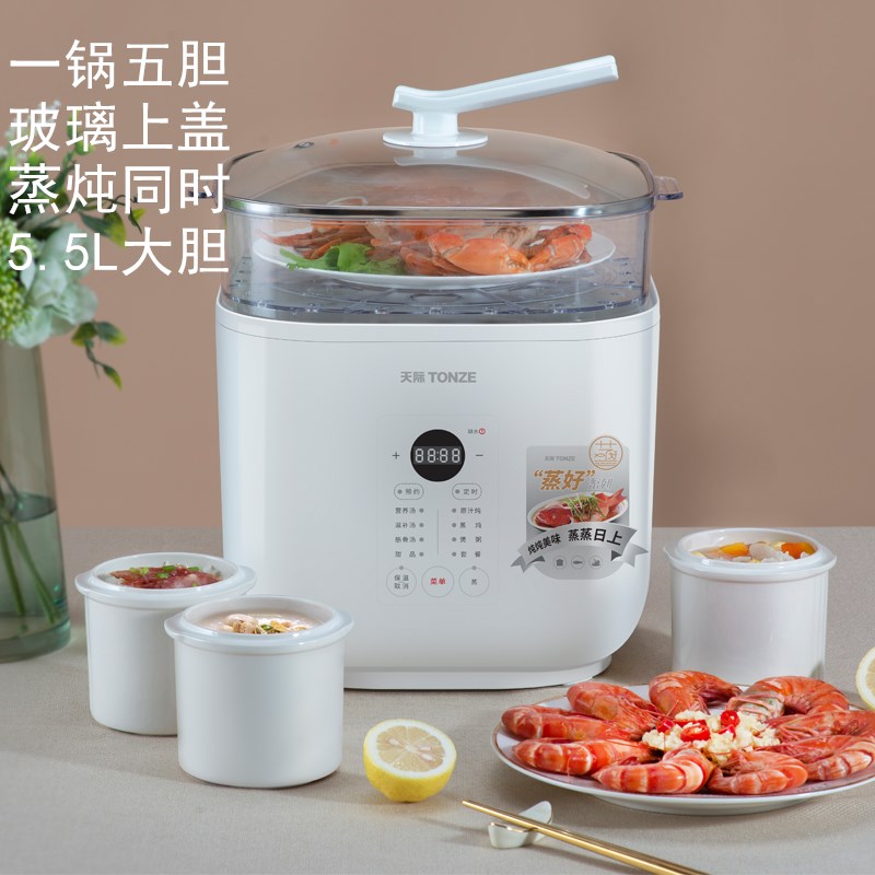 天际全自动隔水电炖盅燕窝陶瓷电炖锅煮粥煲汤M锅预约5.5L蒸炖燕