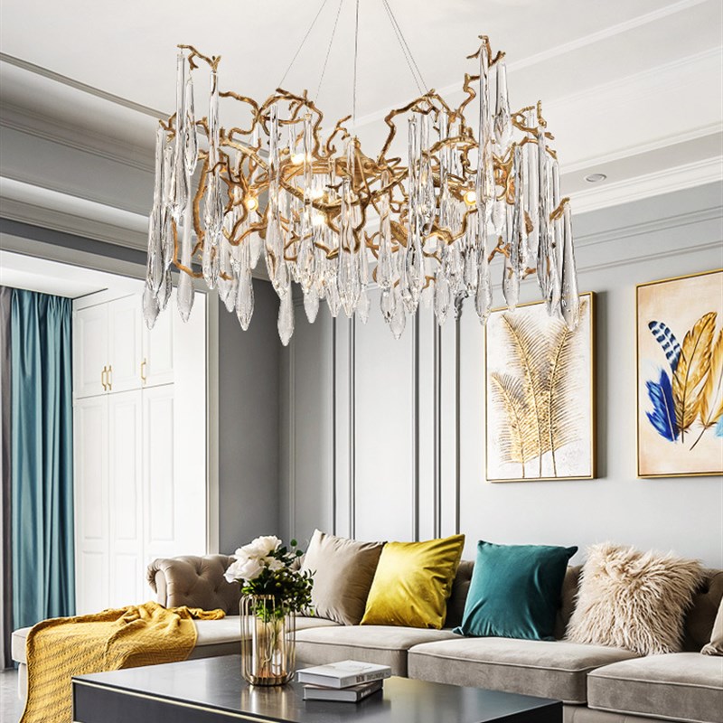 法式鼻涕灯d艺术范水晶吊灯轻奢客厅后现代卧室餐厅别墅全铜树枝