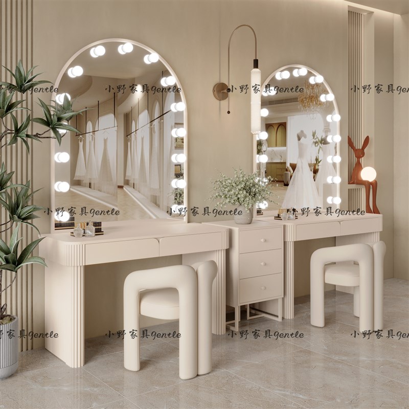 奶油风婚a纱摄影店专业带灯化妆台美容院彩妆纹绣化妆师专用化妆