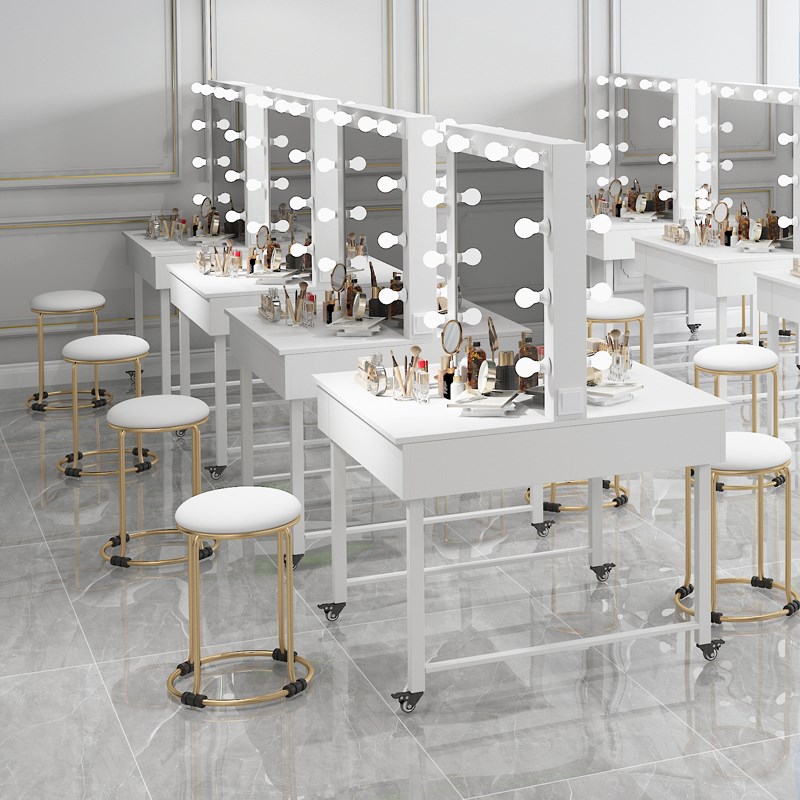影楼培训学校专用双面化妆台带灯轮化妆镜桌超亮工W作室剧院梳妆