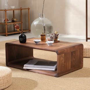 黑胡桃实木阳台茶几小桌子日式榻榻米简约矮桌禅意小茶桌飘窗桌