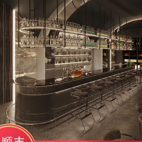 轻奢铁艺发光悬挂酒吧吧台吊柜挂式酒架餐厅置物架酒馆红酒柜倒挂
