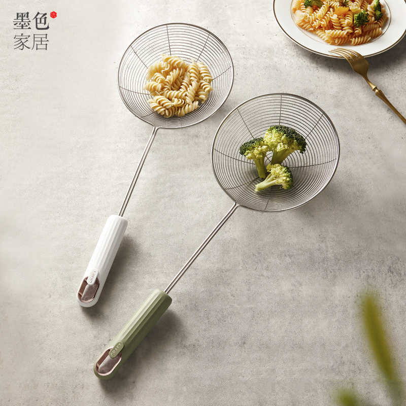 墨色 304不锈钢漏勺家t用厨房拌面勺油炸笊篱捞勺火锅漏网过滤网