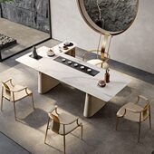 轻奢茶桌长型茶台法式 简约现网红阳台功夫新中式 岩板茶桌椅组合