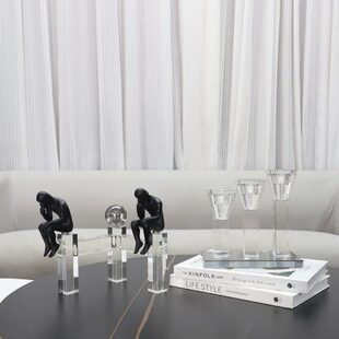 现简约几何水晶烛台树脂思考者摆件客厅书房玄关电视柜家居饰品