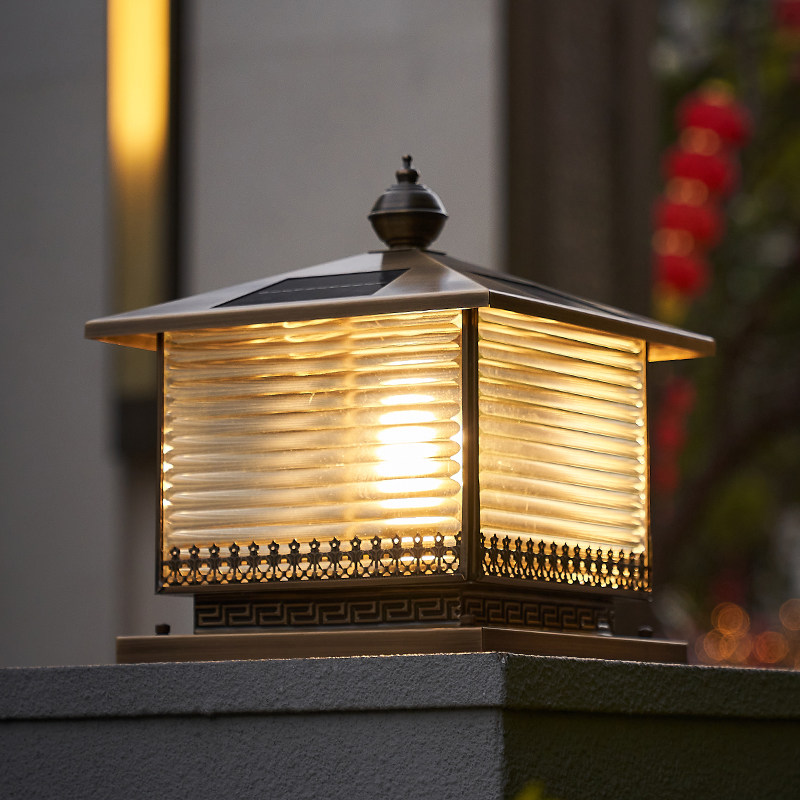 太阳能柱头灯全铜户外家用防水柱子灯别墅庭Q院灯接电围墙门柱灯