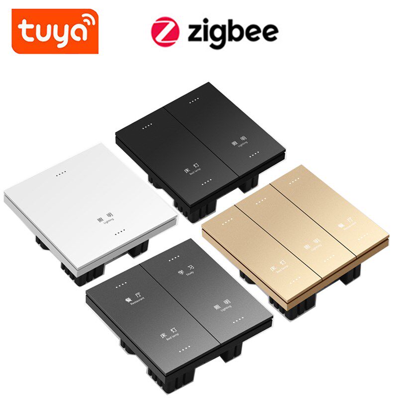 涂鸦zigbee零火开关琴键翘板面板定制刻字黑白金灰色可选智能语音