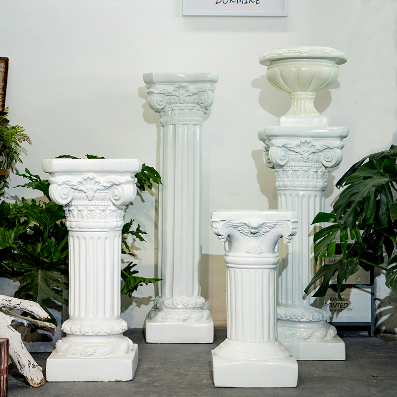 欧式婚庆罗马柱摆件道具路引白色花盆底座摆台落地柱子花架摆台礼