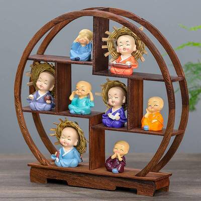 禅意草房帽和尚客厅办公室古FGJ茶摆件实木博架书室前提装饰品展