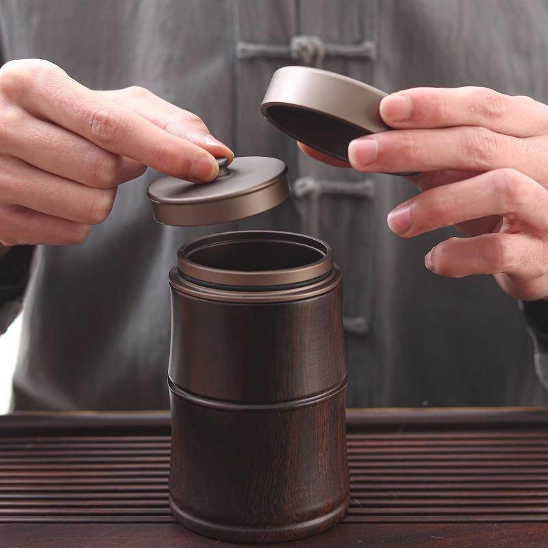 黑档檀实茶叶罐密封储加大铝037胆物木罐内精品高茶叶便携旅行储