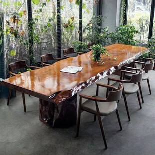 木大板桌茶桌家用现代新中式JAL禅意茶原木实大板茶几办公室功泡