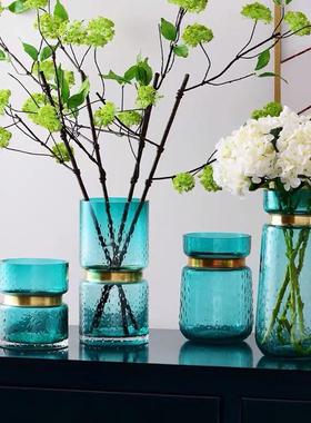 玻花点HDTQ纹璃理蓝色花瓶璃瓶北瓶欧彩色玻花家居装饰摆件