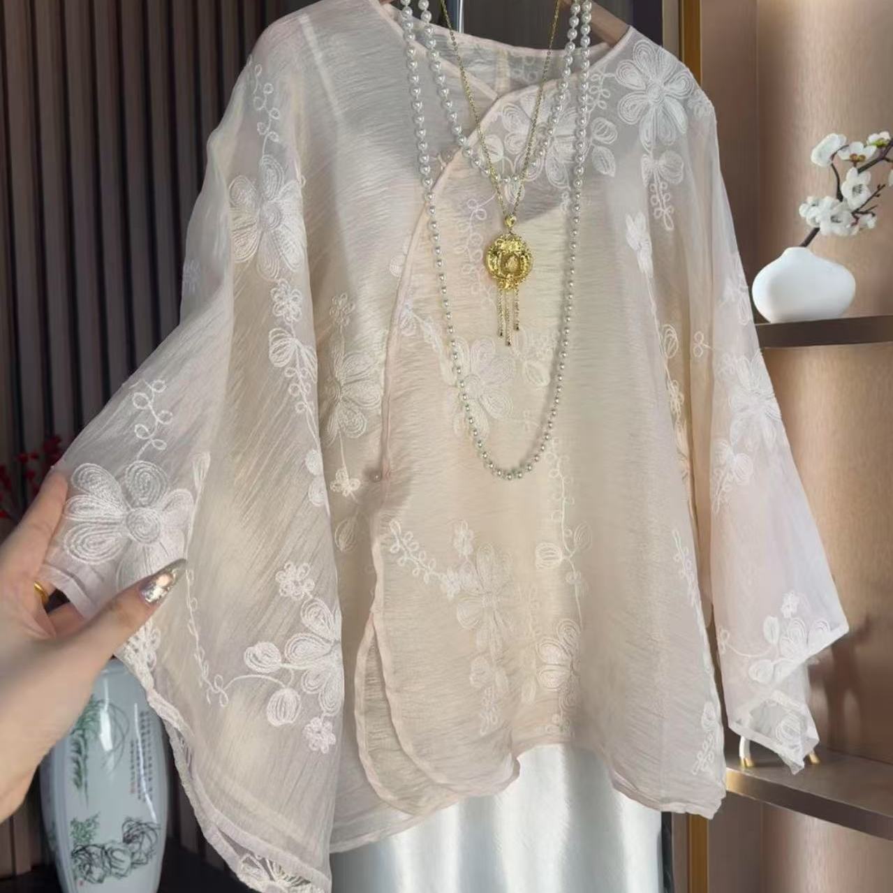 【花间意】新中式重工刺绣斜襟气质防晒薄2025A0446-芙姿FZ-祎祎