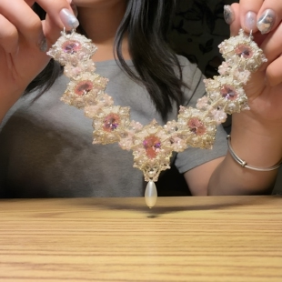 现货！卢浮宫项链材料包diy手工串珠项链粉钻奢华宫廷晚宴锁骨链