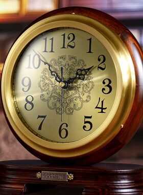 汉时欧式实木黄铜钟表坐钟客厅台钟复古创意柜台桌面摆件座钟D523