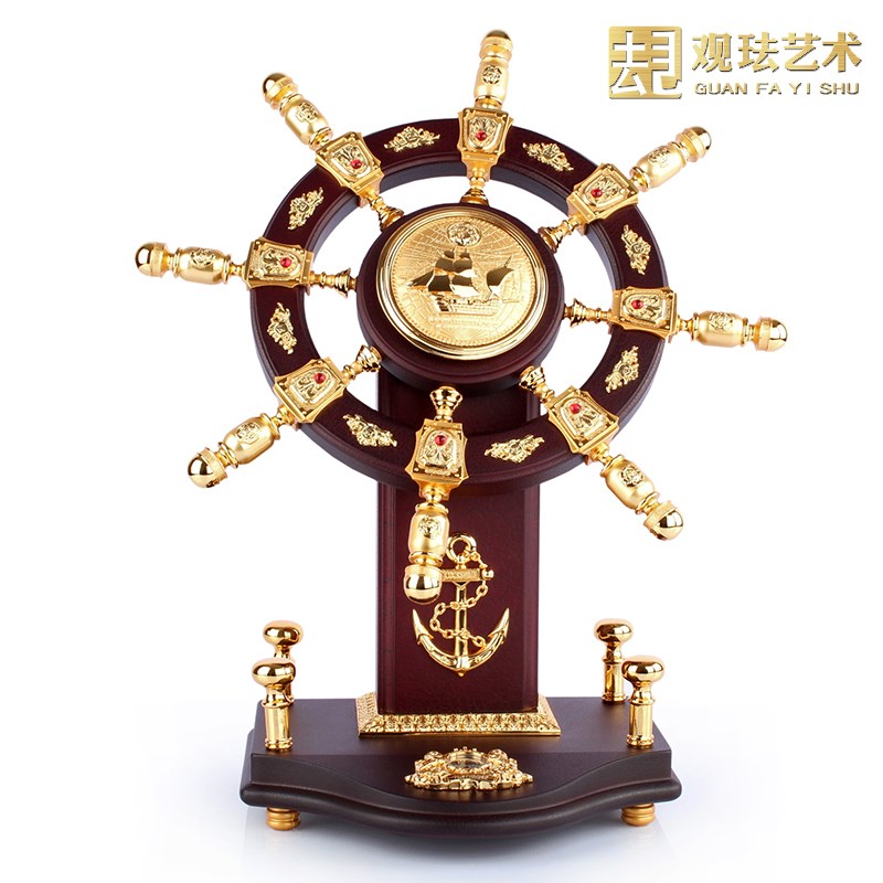 领航舵摆件实木舵手舵轮老板办公室乔迁开M业礼品酒柜装饰品商务