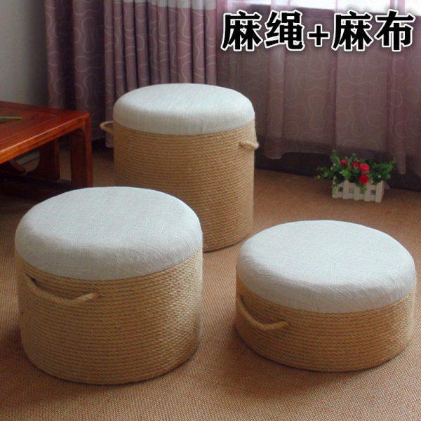 麻绳蒲团坐墩手工麻布坐凳圆凳矮凳墩子实木框架凳子包邮客厅座位