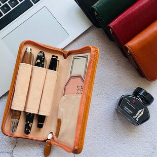 moze文具控本儿哥真皮三支笔包钢笔包拉链粗笔包牛皮笔套笔盒礼物
