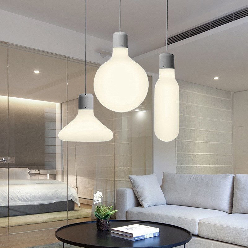 北欧玻璃现个性时尚灯书房餐B厅吧台卧室床头奶白灯头小吊灯
