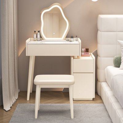 小户型简易卧室梳妆台法式奶油风化妆桌现代简约实木收纳柜一体,住宅家具,梳妆台/桌,淘宝优惠券,粉丝福利购,淘宝优惠卷