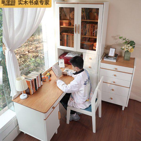 歌里图全实木儿童转角书桌书柜一体家用卧室学生L型书架组合北欧,住宅家具,转角桌,淘宝优惠券,粉丝福利购,淘宝优惠卷