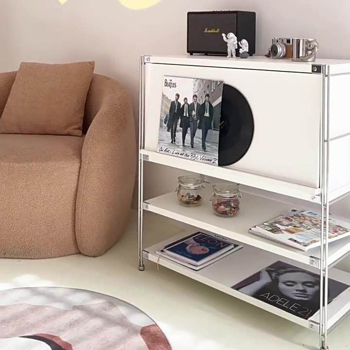 北JG-118欧白色杂志柜柜门子机客厅沙发边柜家用咖啡置物架翻多层