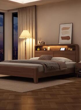 北欧全实木床1.35米代简约物1.现5胡桃色卧室高箱储1米123/126.8m
