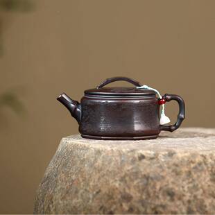 宜兴紫砂壶匠人工制作原ZHIFU-27矿古乌泥山河锦手竹绣节瓦茶汉壶