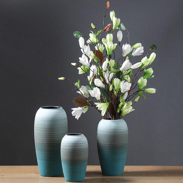 莫兰迪磨沙手彩陶瓷花瓶客厅电视柜摆件花插水培鲜花欧式高级装饰