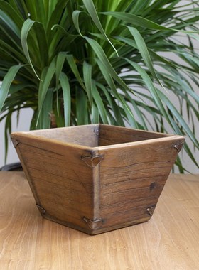 老旧实木进宝日进斗金仿古米斗创意粗陶客厅摆件艺术品开张礼凌之