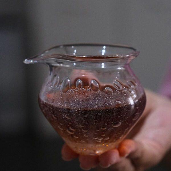 饴山琉璃福满气泡公道杯手工吹制高档茶具匀杯透色分茶器150ml