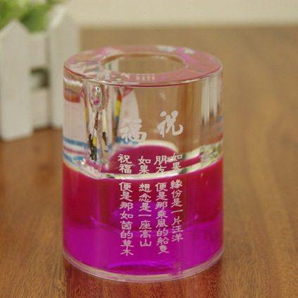 现货水晶笔筒 印花 创意 教师节礼物实用 办公用品 免费刻字
