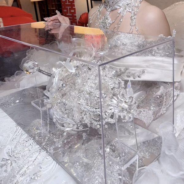 权杖礼盒亚克力展示盒新娘婚纱透明防尘罩结婚手捧花盒子收纳盒